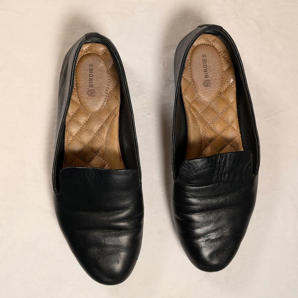 Birdies‎ Starling Black Leather Loafers Womens Size 8 Smoking Slipper Flats
